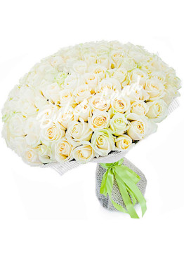 195 Белых роз Вайт Наоми (White Naomi) 100см
